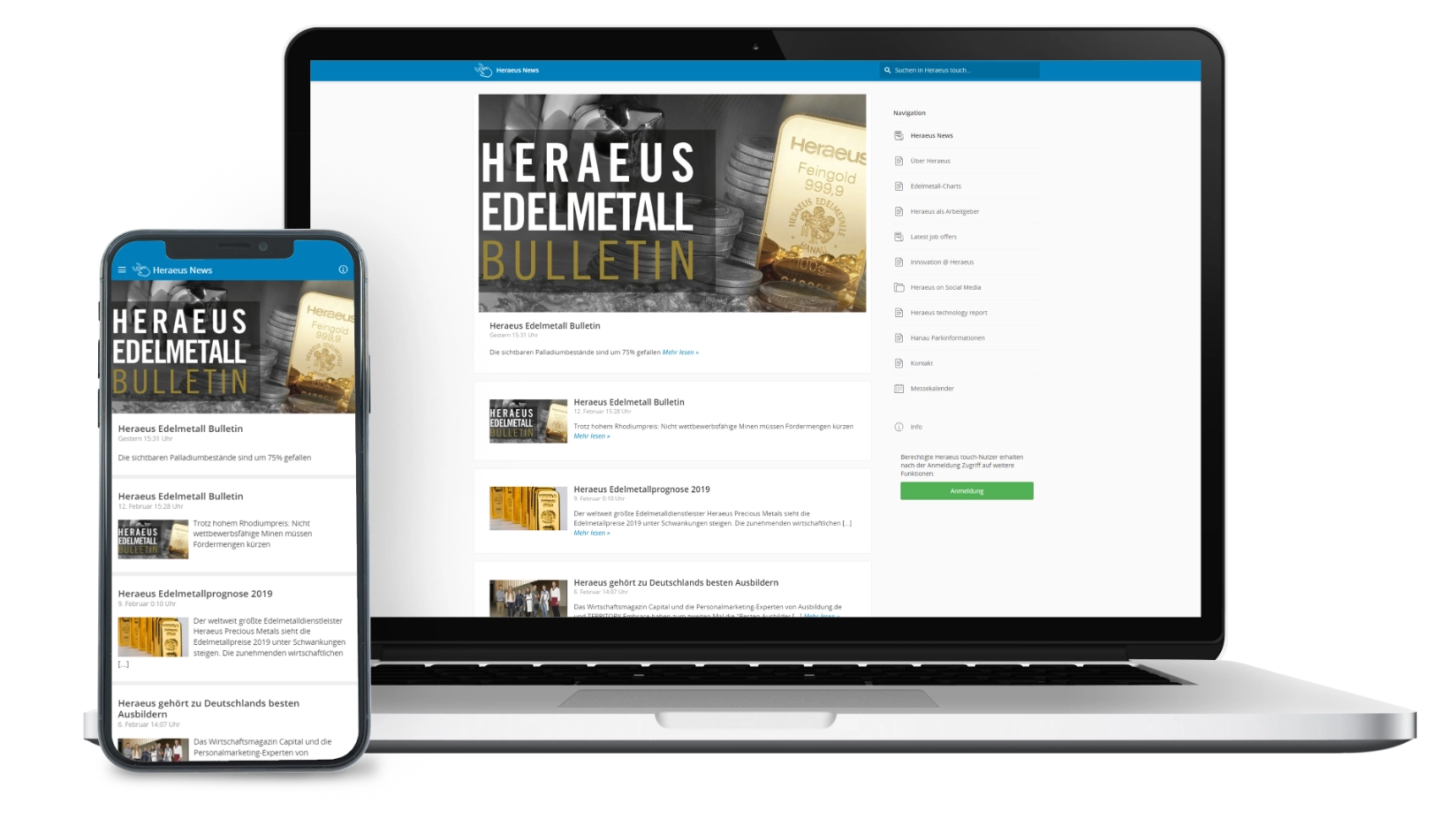 Example of the Heraeus touch application on smartphone and desktop