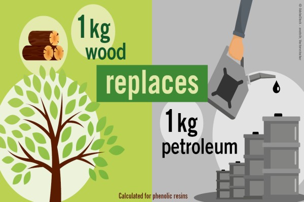 1kg wood replaces 1kg petroleum