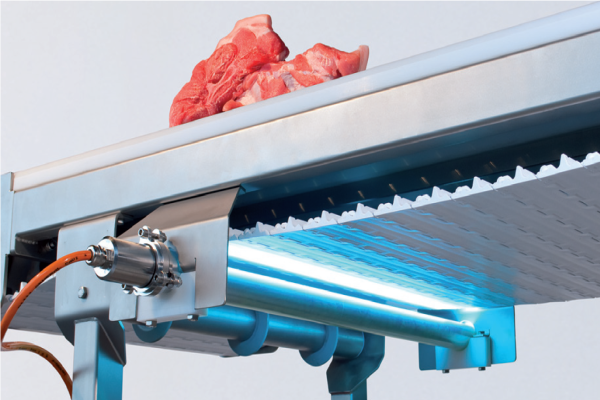 Desinfection of food processing conveyor belts