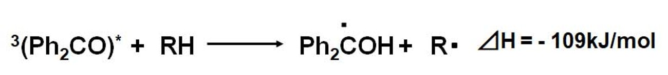 最終的なベンゾフェノンの励起三重項状態からの水素引き抜き反応によるラジカル生成の熱化学方程式